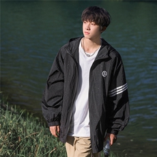 夏条纹设计轻薄UPF50+反光条长袖防晒衣男F27/P55控88-100涤，男装防晒衣，电商A148