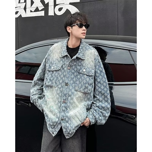 美式潮牌新款小众设计感复古牛仔外套2024宽松夹克上衣W6306-P67图片