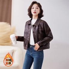 皮衣外套女短款小个子2024秋冬新款洋气百搭加绒加厚真毛领皮棉衣，女装皮衣，美拉德工厂直营店