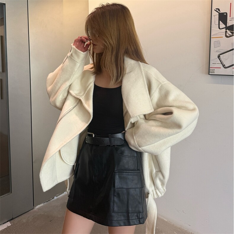 2025年夏季新款百搭女士纯色长袖短款大衣，女装双面呢大衣，蒙绒特