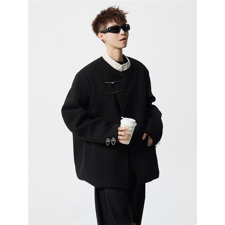 新中式拼色毛呢子西装大码M-5XL加棉大衣聚酯纤维XF78161P118，男装西服套装，星座226-1