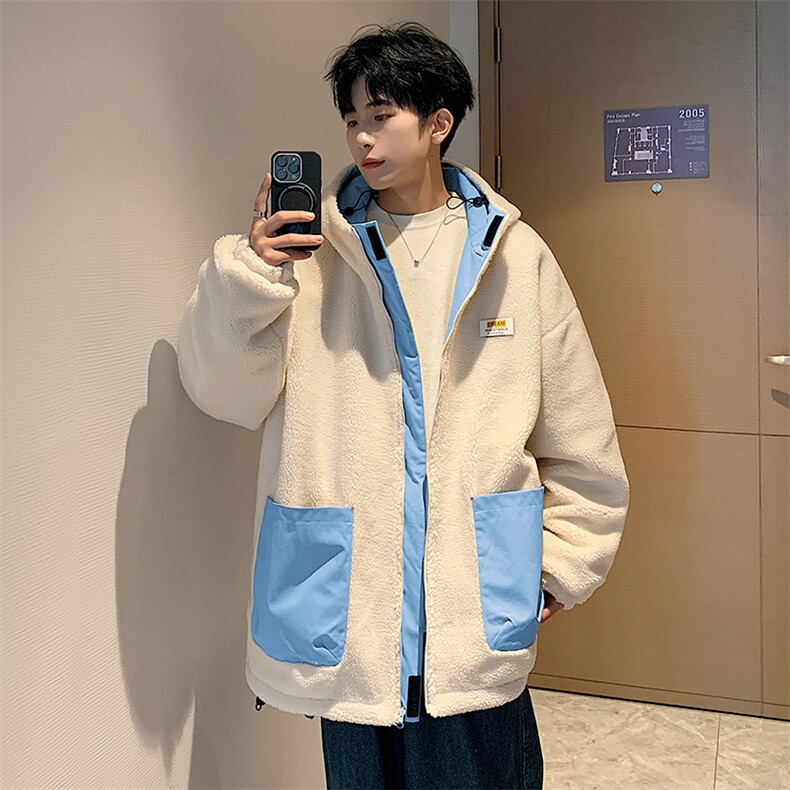 港风两面穿羊剪绒棉衣男宽松加厚棉衣外套MY8950-P98,男装棉衣,星座1204-3