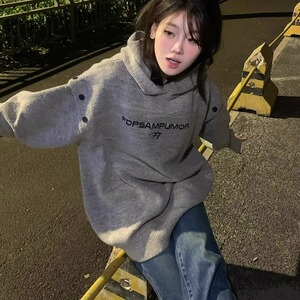 【有货】DM244-P65美式刺绣连帽毛衣男女设计感袖子可拆卸针织衫图片