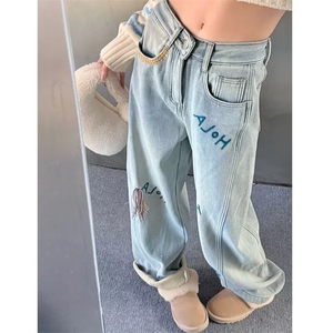 刺绣直筒牛仔裤男新款秋季版型超好看裤子女高腰阔腿裤AM681P48