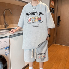 华夫格短袖t恤男夏季冰丝薄款运动套装男生夏装一套搭配帅气衣服，男装T恤，星座1904A-1