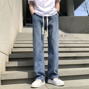 春夏季港风街头宽松直筒休闲潮流大宽绳情侣百搭男牛仔裤H026-p42图片