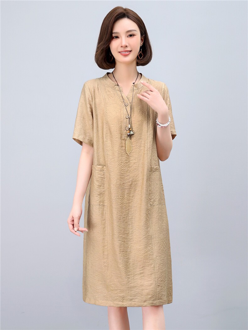dpqb轻薄天丝连衣裙女2025夏季新款中年妈妈遮肚宽松大码中长裙子,女装连衣裙,依恋蒂丝