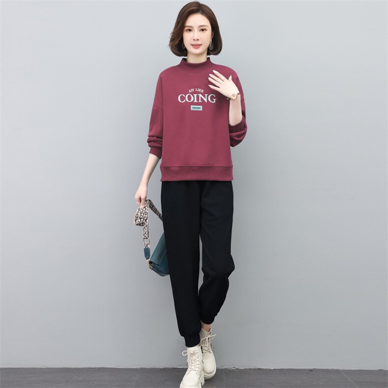 冬季新款加厚加绒卫衣两件套女刺绣休闲卫衣女中老年妈妈装,女装套装/套裙,璐依舞