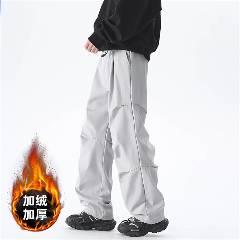冬季潮流宽松阔腿直筒裤加绒休闲裤A086-HK52129-加绒P44常规P28，男装休闲裤，电商基地A086
