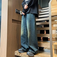 2024新款直筒牛仔裤男士秋季美式阔腿复古潮牌长裤子RK1184-P45，男装牛仔裤，星座412-2