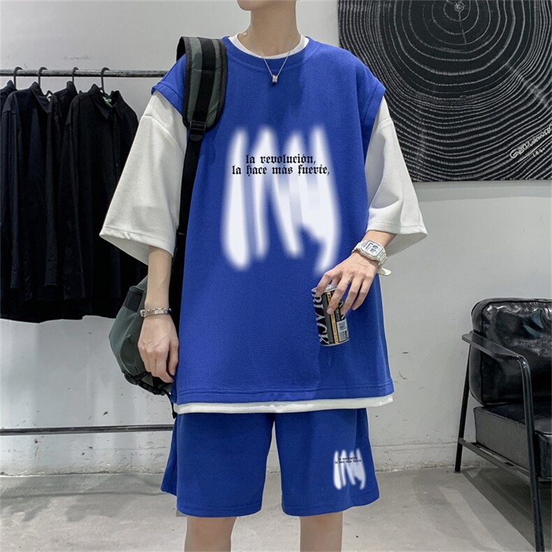 冰感华夫格冰丝套装潮流休闲短袖短裤两件套FTZ3063-P55控78,男装牛仔裤,电商B370