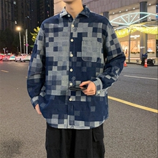 25年春季格子牛仔衬衫长袖得物抖音衬衫DS-C323-1-G661-P55，男装衬衫，电商C323-1