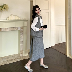 26新品飘带衬衫+马甲+裙子法式小香三件套2C236-9016-P205-K328，女装套装/套裙，2C236