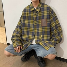 夏季文艺格子长袖气质百搭潮流男标准青春流行拼色衬衫，男装衬衫，星座716-4