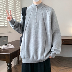 MY7326-TP55半拉链新款针织衫男慵懒风针织长袖套头毛衣外套，男装针织衫/毛衣，电商A320