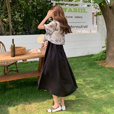 新中式国风印花上衣套装女2025夏季新款收腰显瘦气质连衣裙两件套，女装连衣裙，2C299