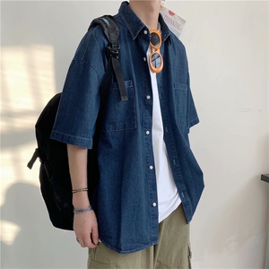 夏季短袖牛仔衬衫男休闲韩版潮流百搭宽松ins港风上衣服CS050-p40图片