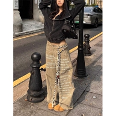 复古浪漫水洗做旧低腰牛仔裤男女宽松直筒阔腿拖地长裤子N1339，男装牛仔裤，星座1116A（原606A-3）