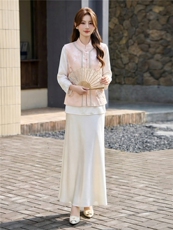 现货春装新款简约时尚重工艺钉珠减龄组合套装马甲半裙衫三件套，女装套装/套裙，韩美纤衣