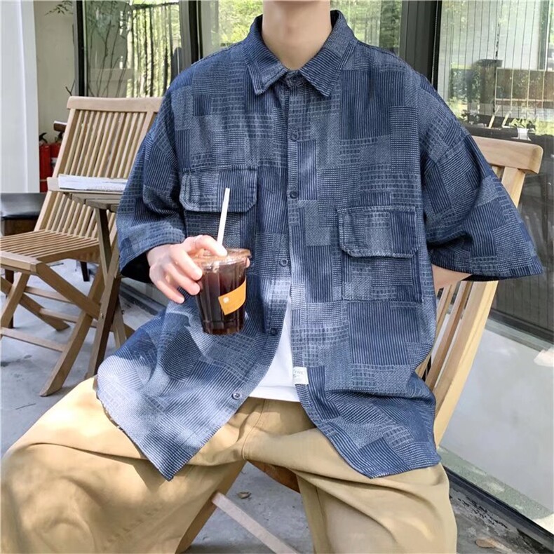 短袖衬衫男设计感小众韩版潮流宽松百搭外套CT2008P48,男装衬衫,星座1116-2