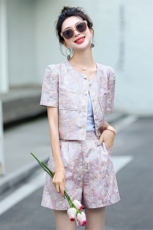 短裤套装女2025夏新款小个子高级感小香风减龄漂亮洋气提花两件套，女装套装/套裙，韩蜜菓