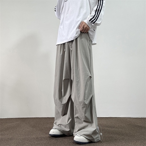 美式伞兵工装裤男秋季潮牌褶皱百搭直筒裤休闲阔腿裤子K0618-P43图片