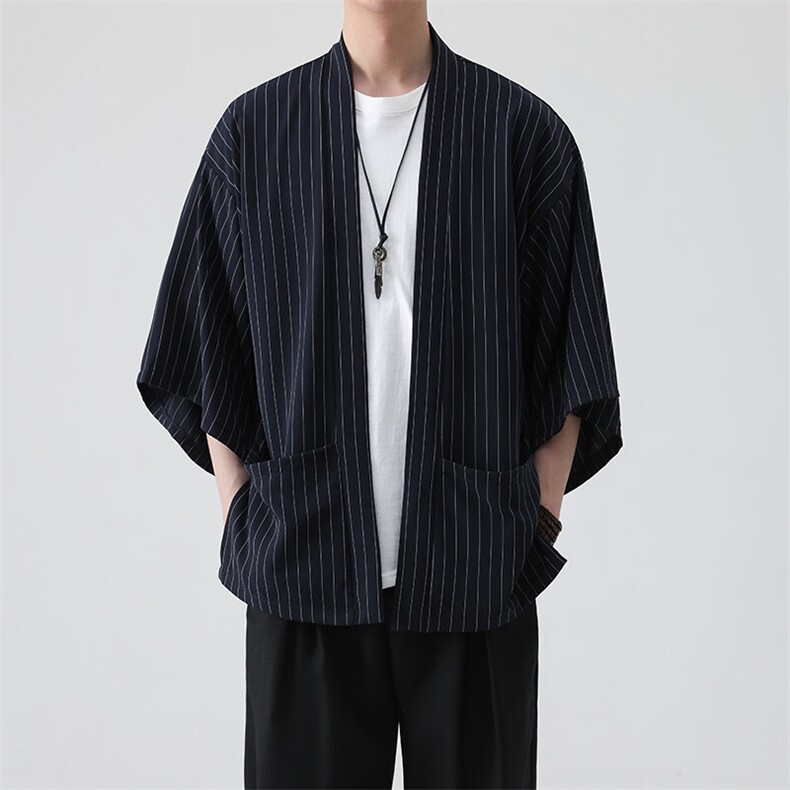 风夏季披风男女情侣宽松日系冰丝防晒服条纹风衣xz815-808p35图片