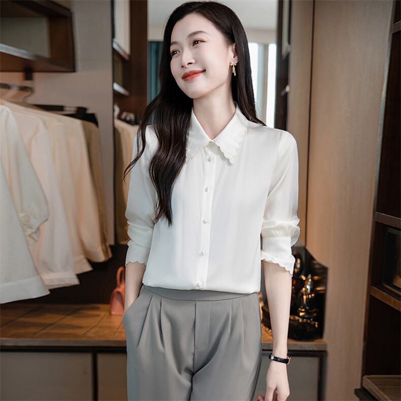高级感缎面真丝衬衣2026早春新款长袖真丝衬衫女大码上衣,女装衬衫,阿舍尔精品