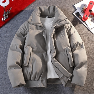立领PU皮棉服宽松休闲百搭高级感棉衣纯色保暖外套MD8808-特价P70图片