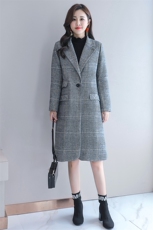 毛呢外套2021年秋季潮流简约个性显瘦修身百搭格子长袖POLO领，女装毛呢外套，瑶迪依秀