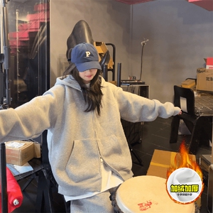 480G重磅加绒硬挺boxy男女秋冬美式高街结构双拉链开衫卫衣厚外套图片