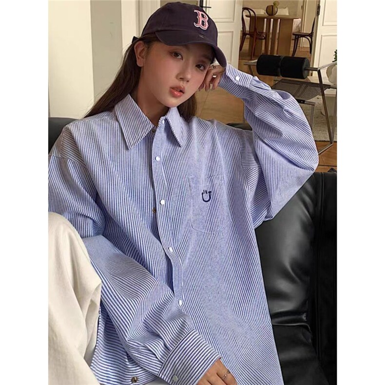 条纹衬衫女2025年开春新款上衣韩系别致长袖衬衣外套，男装衬衫，星座506A
