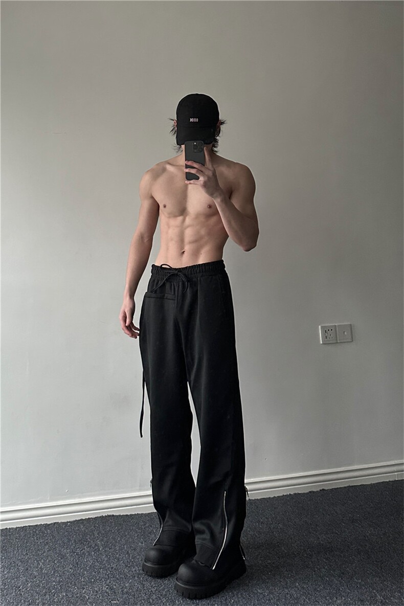 档口图高街运动卫裤飘带侧边拉链长裤X1213-KK169-P65,男装休闲裤,星座1213