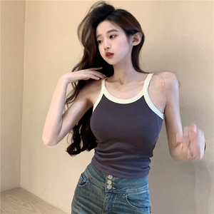 TT061-P32 无袖背心2025夏短款潮修身显瘦圆领包边韩版女装上衣图片
