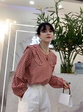 新款春款格纹文艺小清新上衣，其它，瑟拉·女人缘