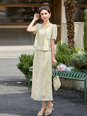 蕾丝套装裙2025夏季新款韩系高级感小香风独特漂亮绝美穿搭两件套，女装套装/套裙，韩宇舍