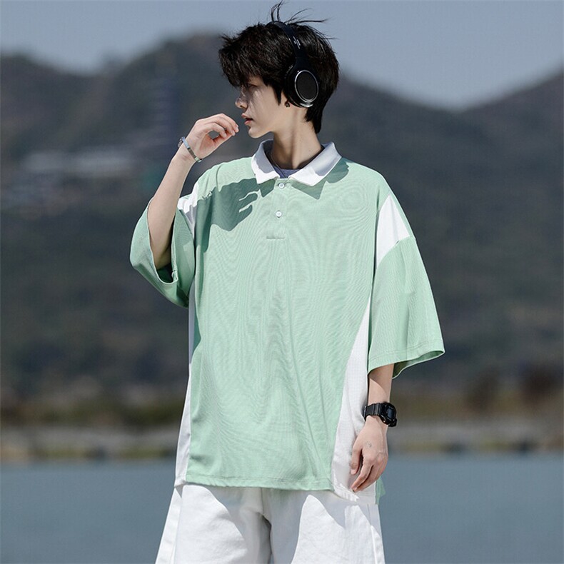 8XL-M拼接撞色短袖t恤男款夏季新款半袖POLO衫加肥加大码DT004P38,男装Polo衫,电商B312