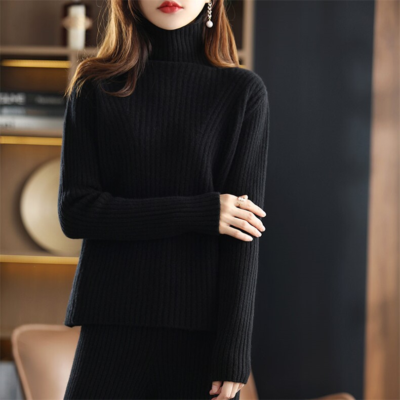 女2024年秋冬新款高领毛衣套装女宽松外穿羊毛两件套休闲阔腿裤，女装套装/套裙，蒙特羊绒