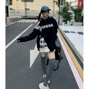 美式复古磨破拼接毛衣男女款设计感圆领宽松休闲针织衫 MY284图片