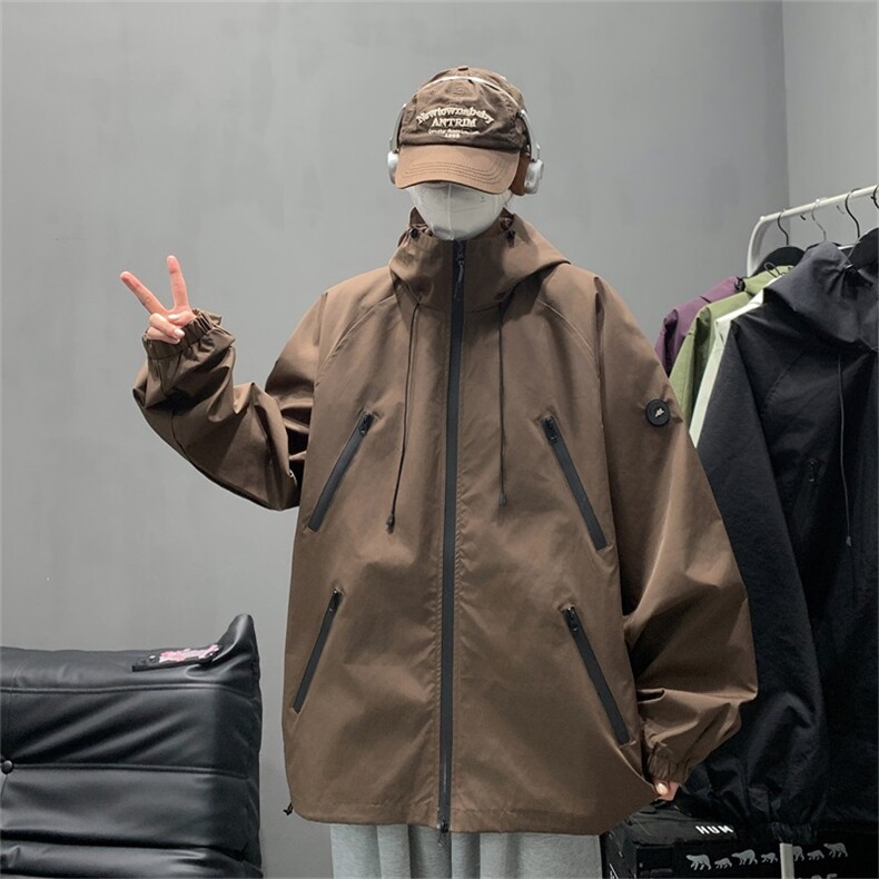 电商DSA028-JK2402P75100聚酯新款潮流防水连帽冲锋衣夹克男,男装夹克,电商A028