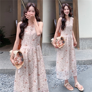 《现货26夏上新》立体花朵超柔软甜美无袖仙女连衣裙可收腰，女装连衣裙，时尚风爆