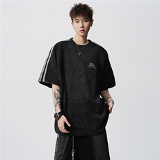 三条杠260重磅宽松扎染工艺短袖T恤P3558，男装T恤，电商D309B