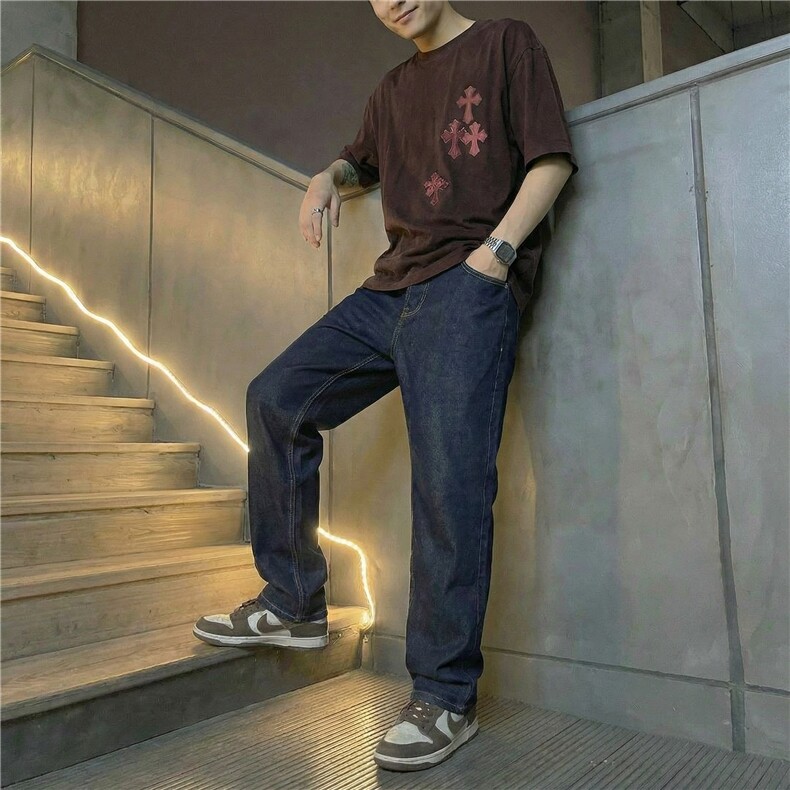 原色牛仔不掉色牛仔裤男高级感痞帅显瘦宽松直筒春秋新款休闲裤子,男装牛仔裤,星座302A-2