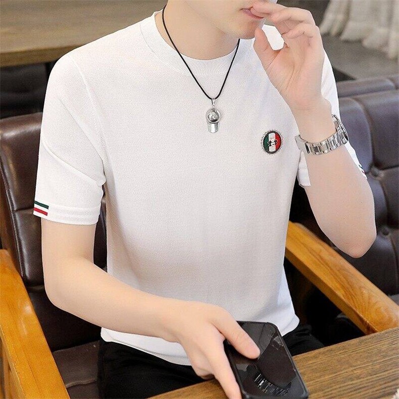 7959-P55夏季休闲时尚短袖毛衣男打底衫欧货T恤潮牌针织衫,男装T恤,电商D310B-1