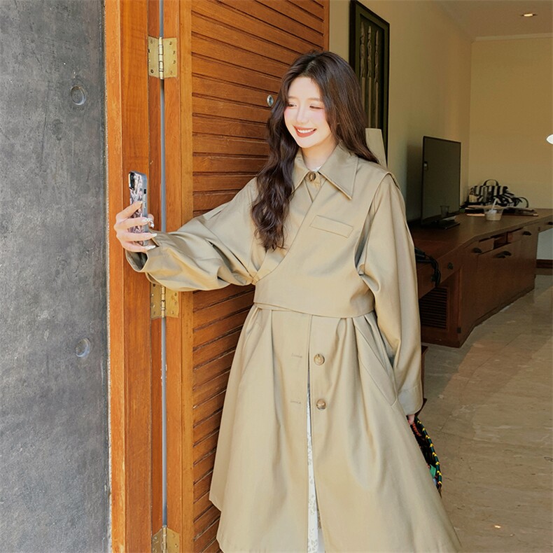 【现货】24早秋新品披肩两件套韩版风衣2401-P195-K255,女装风衣,2C317A