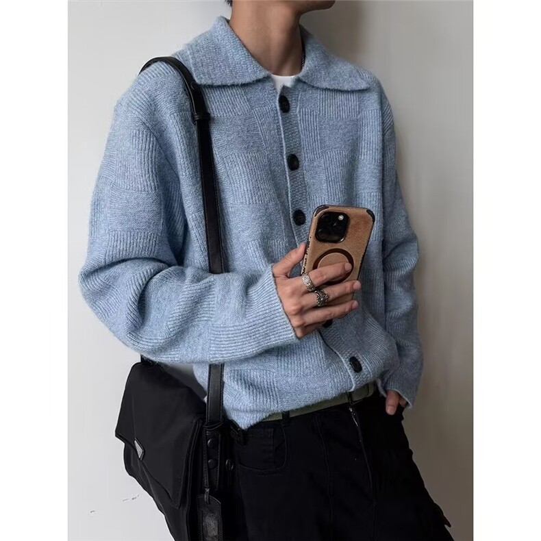 潮牌复古慵懒风开衫毛衣男女2025秋季宽松情侣百搭针织衫外套，男装针织衫/毛衣，星座1210-1