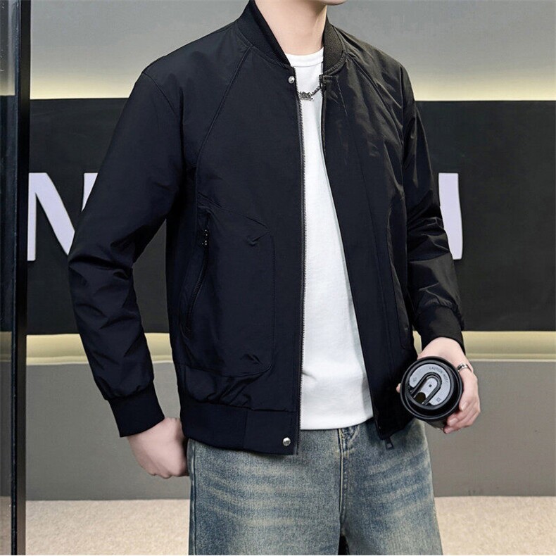 春款棒球领夹克男上衣薄款外套黑色JK8503-P85,男装夹克,星座1012-1