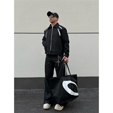美式复古撞色拼接翻领夹克男女春秋款宽松休闲百搭情侣外套潮，男装夹克，星座516A
