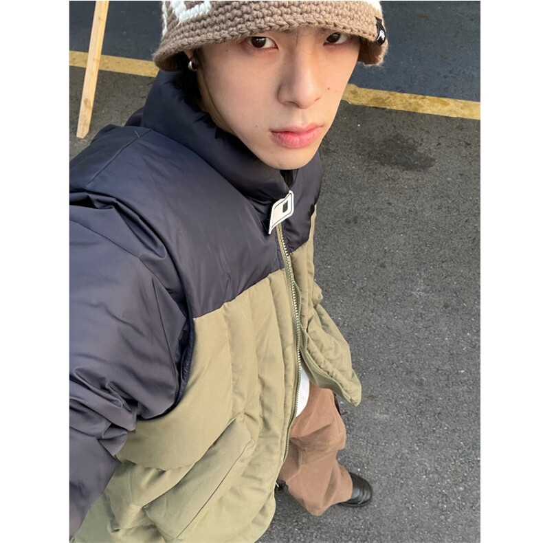 现货高质量拼接羽绒棉服男leanfit不规则棉衣,男装棉衣,星座910A
