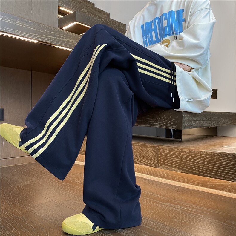 抖音品质秋季新款潮流条纹宽松休闲卫裤B315-K24269-特p40控78,男装休闲裤,电商B315